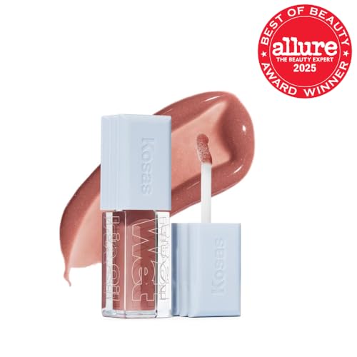 Kosas Wet Lip Oil Gloss - Hydrating Lip Plumping Treatment with Hyaluronic Acid & Peptides, Non-Sticky Finish (Unbuttoned) - dailyvitalstore