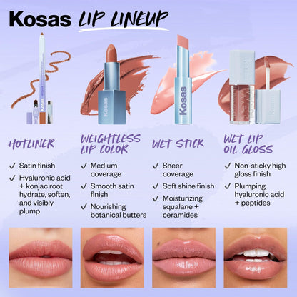 Kosas Wet Lip Oil Gloss - Hydrating Lip Plumping Treatment with Hyaluronic Acid & Peptides, Non-Sticky Finish (Unbuttoned) - dailyvitalstore