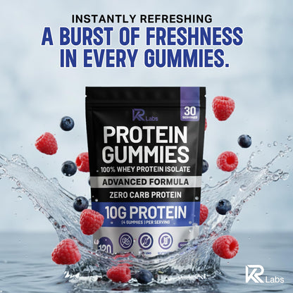 KR Labs Zero Carb 100% Pure Whey Isolate Protein Gummies | 300g Total Protein per Bag | 10g per Serving Plant Based with Vitamins for Men & Women - dailyvitalstore