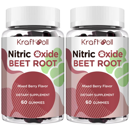 Kraftvoll Nitric Oxide Beet Root Gummies – Sugar-Free Beet Chewables, Mixed Berry Flavor with Grapeseed Powder, Pomegranate, Vitamin C & B12 – Nitric Oxide Supplements for Men – 60 Gummies (2 Bottles) - dailyvitalstore