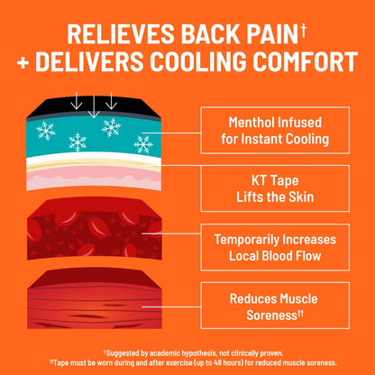 KT Tape, Back Pain Relief Patches, Extra Large 4"x10", Menthol Infused Kinesiology Tape, Cooling Pain Therapy, Everyday Long-Lasting Relief, 4 Count - dailyvitalstore