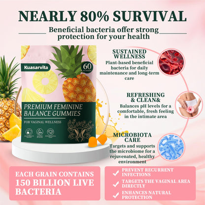 Kuasarvita Peeshlita Women’s Vaginal Probiotics Gummies – pH Balance Support + Feminine Wellness & Comfort, Pineapple Flavor, Natural Probiotic Blend – 60 Gummies - dailyvitalstore