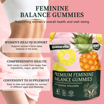 Kuasarvita Peeshlita Women’s Vaginal Probiotics Gummies – pH Balance Support + Feminine Wellness & Comfort, Pineapple Flavor, Natural Probiotic Blend – 60 Gummies - dailyvitalstore