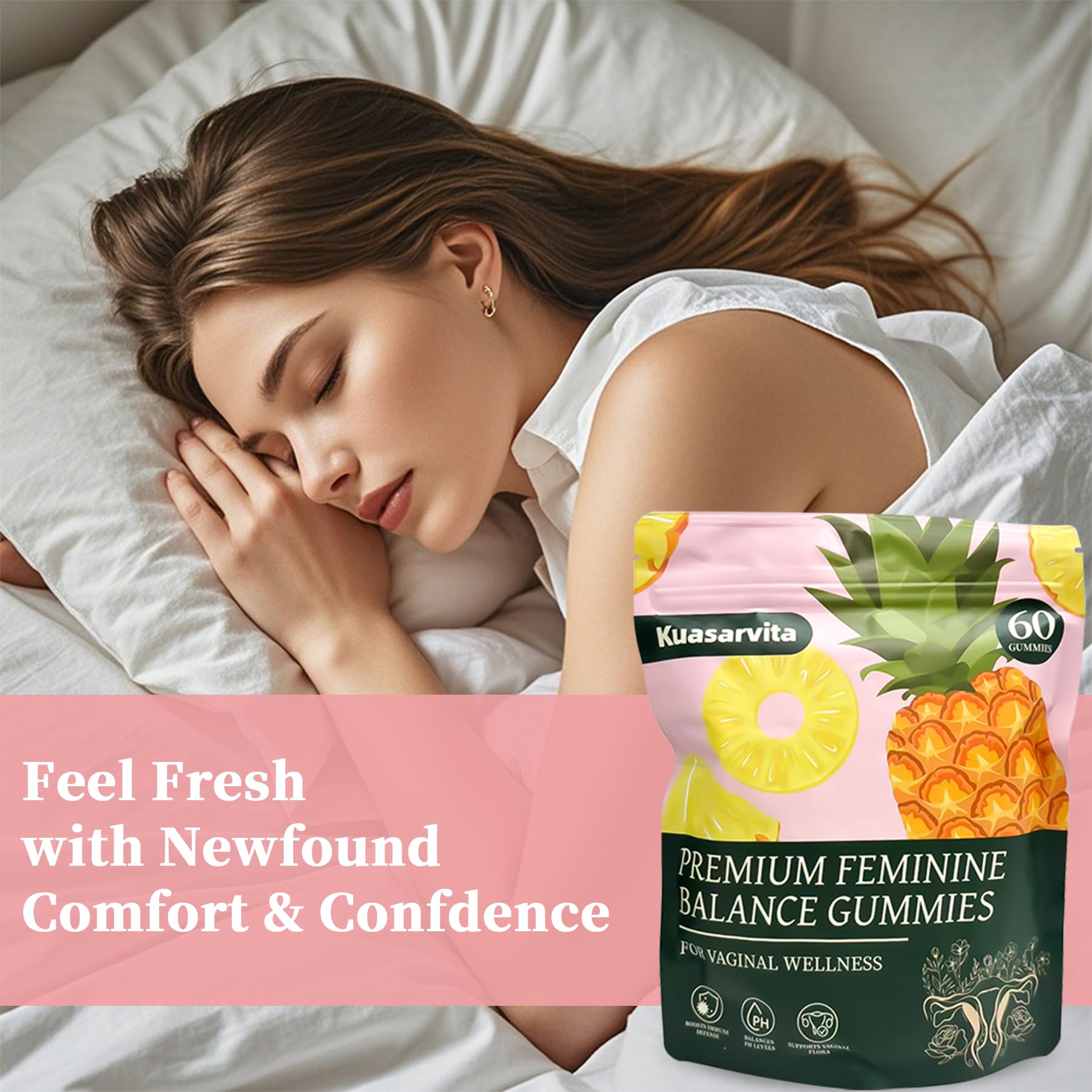 Kuasarvita Peeshlita Women’s Vaginal Probiotics Gummies – pH Balance Support + Feminine Wellness & Comfort, Pineapple Flavor, Natural Probiotic Blend – 60 Gummies - dailyvitalstore