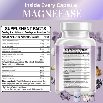 Kun Shafi Magnesium Complex with Magnesium Glycinate Malate, L-Threonate, Taurate, Orotate, Zinc,Aspartate, Copper Manganese & Vitamin D3 B6 Complex - 1Pack - dailyvitalstore