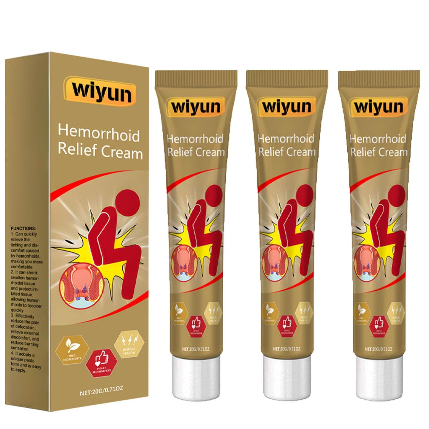 KUNLEN Herbal Hemorrhoids Cream, Chinese Hemorrhoid Creams, Body Care Cream for Men and Women (3pcs) - dailyvitalstore