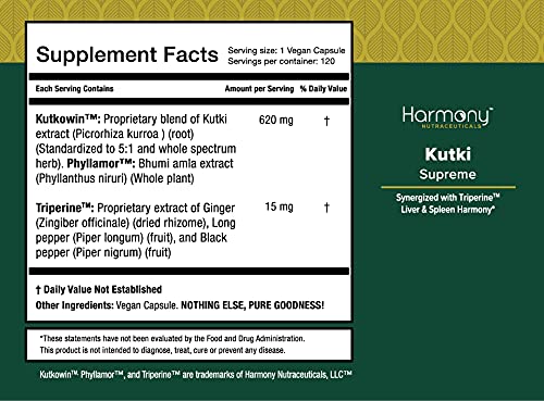 Kutki Supreme - Harmony Nutraceuticals Ayurvedic Medicine for Healthy Skin, Immune and Respiratory Systems - 120 Vegan Organic Capsules - dailyvitalstore