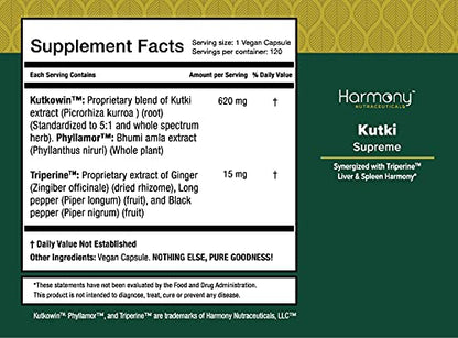 Kutki Supreme - Harmony Nutraceuticals Ayurvedic Medicine for Healthy Skin, Immune and Respiratory Systems - 120 Vegan Organic Capsules - dailyvitalstore