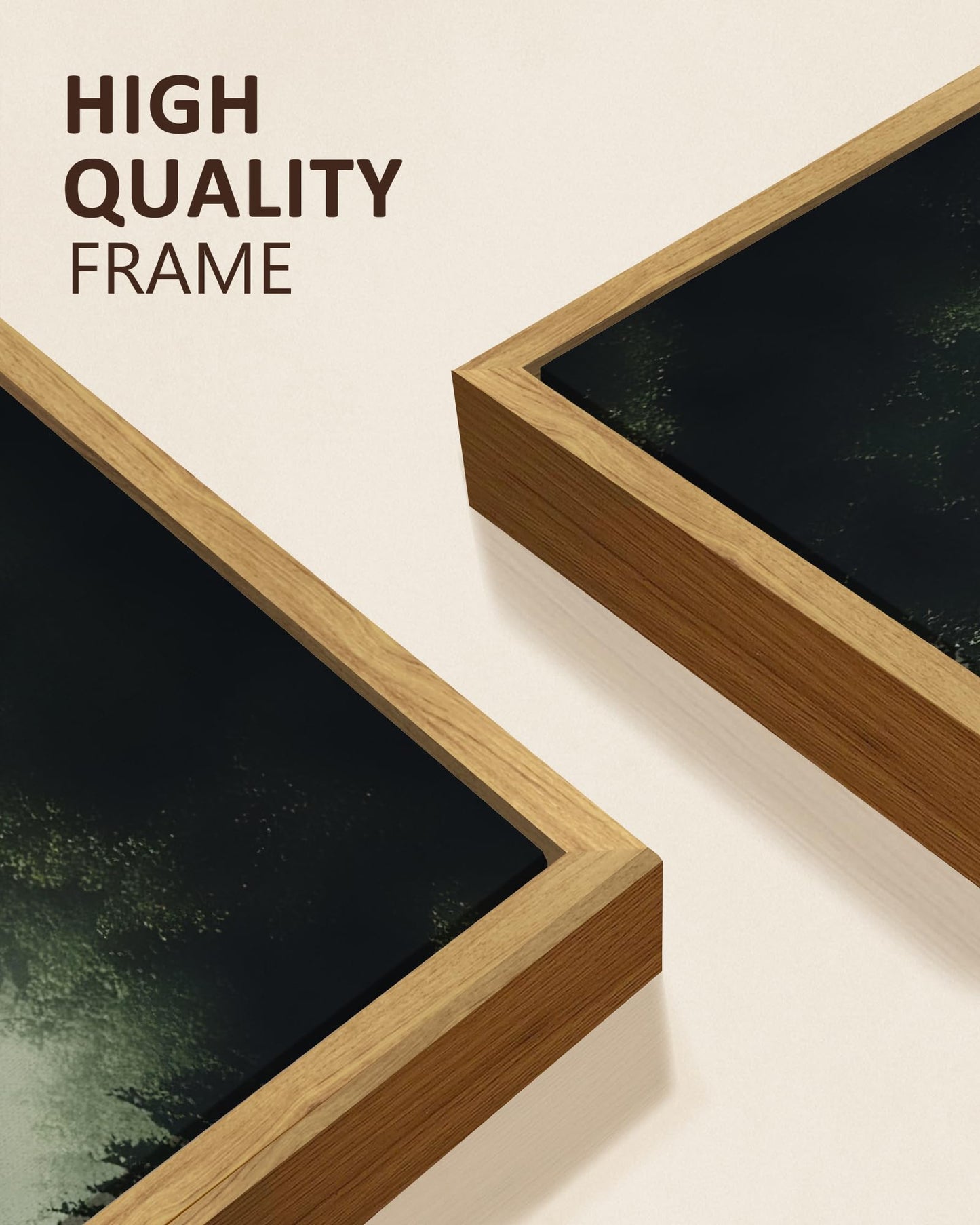 KUVIOKE Morden Green Fog Pine Tree Framed Canvas Wall Art Nature Nordic Forests Artwork Painting Bedroom Decor 12x16in (Natural Framed) - dailyvitalstore