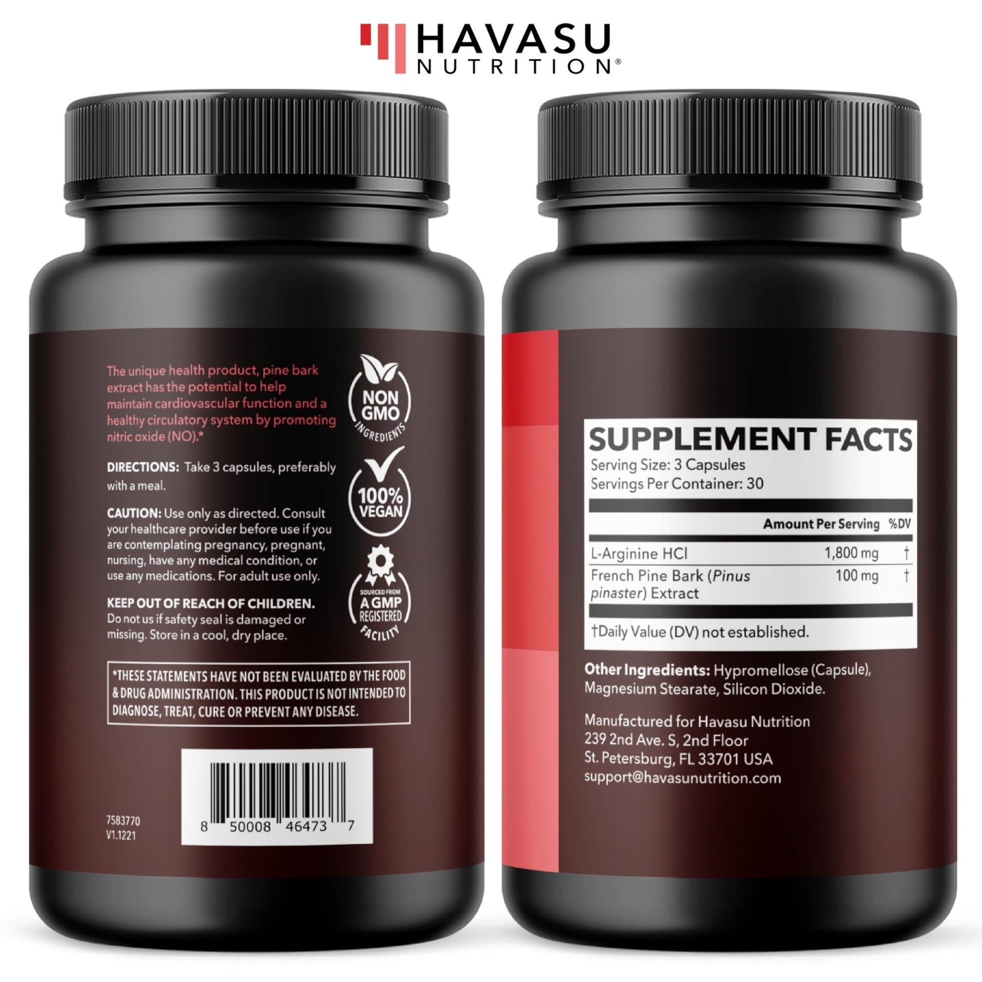 L-Arginine 1800mg and Pine Bark Extract 100mg - Nitric Oxide Supplement for Men - Performance Supplement for Men's Health - 90 Count - Endurance, Recovery Support - dailyvitalstore