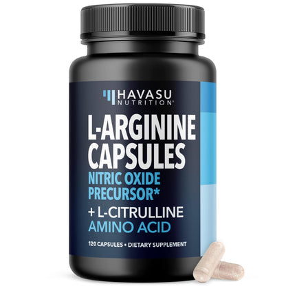 L-Arginine Capsules with L-Citrulline - Nitric Oxide Supplement - L Arginine and L Citrulline Blend - 120 Count - Vegan, Non-GMO Capsules for Performance - dailyvitalstore