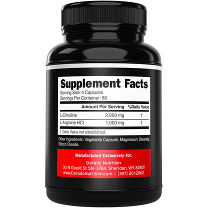 L Arginine L Citrulline Supplement 3000mg (240 Capsules) Nitric Oxide Pills for Men - Stamina, Endurance, Performance for Workouts - NO Supplements for Men - dailyvitalstore