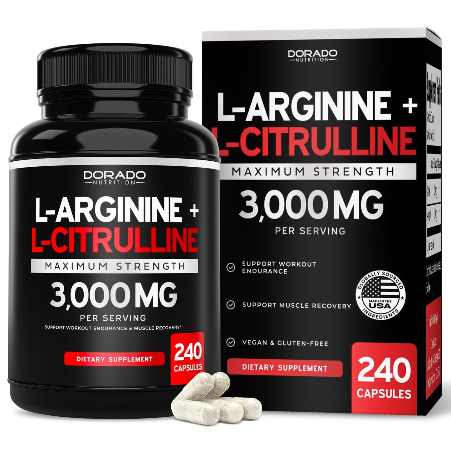 L Arginine L Citrulline Supplement 3000mg (240 Capsules) Nitric Oxide Pills for Men - Stamina, Endurance, Performance for Workouts - NO Supplements for Men - dailyvitalstore