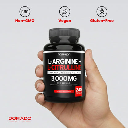 L Arginine L Citrulline Supplement 3000mg (240 Capsules) Nitric Oxide Pills for Men - Stamina, Endurance, Performance for Workouts - NO Supplements for Men - dailyvitalstore