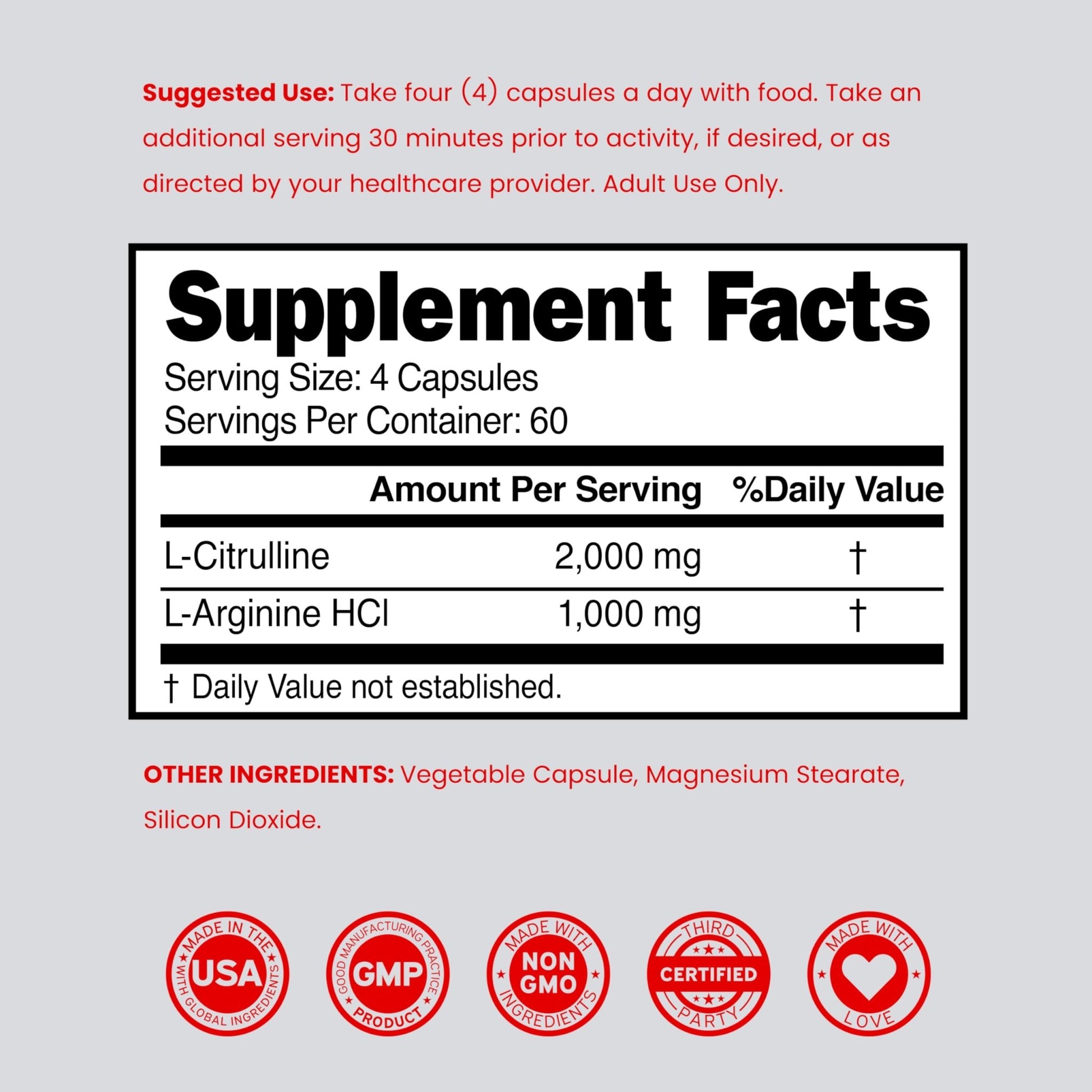 L Arginine L Citrulline Supplement 3000mg (240 Capsules) Nitric Oxide Pills for Men - Stamina, Endurance, Performance for Workouts - NO Supplements for Men - dailyvitalstore