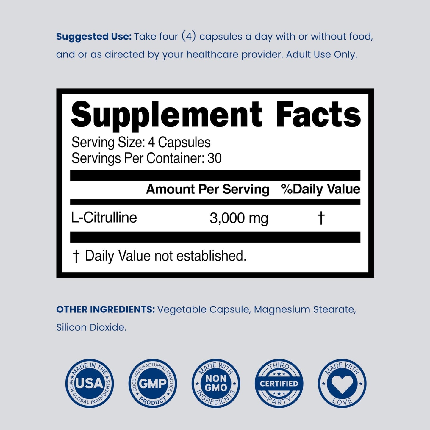 L Citrulline 3000mg Supplement (120 Capsules) Support L Arginine & Nitric Oxide Pills - L-Citrulline For Men & Women - Muscle Recovery & Pump Supplement - 3rd Party Tested - dailyvitalstore