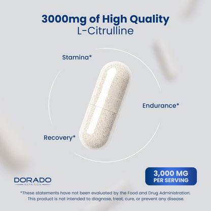 L Citrulline 3000mg Supplement (120 Capsules) Support L Arginine & Nitric Oxide Pills - L-Citrulline For Men & Women - Muscle Recovery & Pump Supplement - 3rd Party Tested - dailyvitalstore