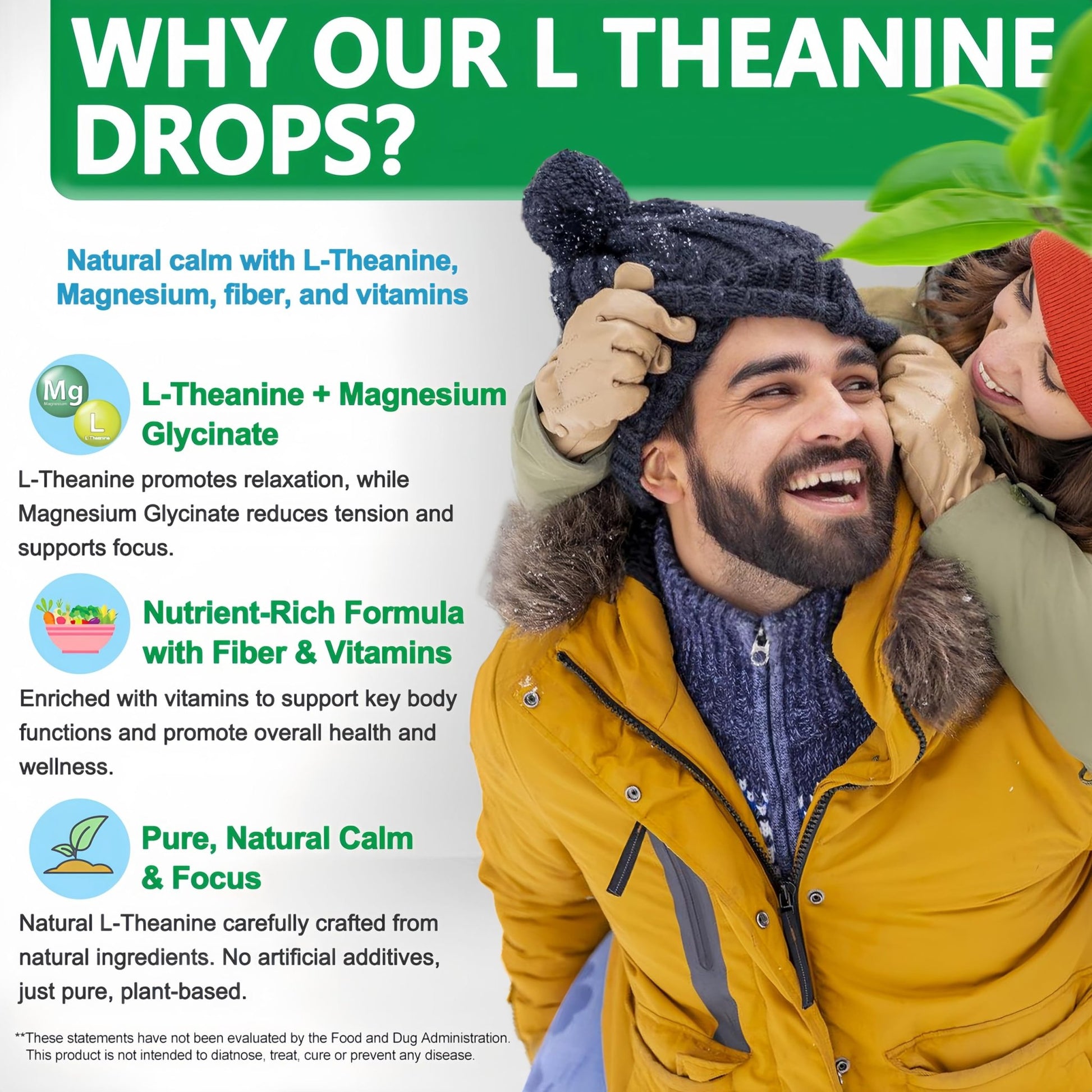 L Theanine Drops, Liquid L-Theanine Supplement 200mg w/Magnesium Glycinate,Vitamins,Fiber for Relaxation,Sleep,Digestion, Calm,High Absorption Mood Support for Adults & Kids,Plant Based,Non-GMO - dailyvitalstore