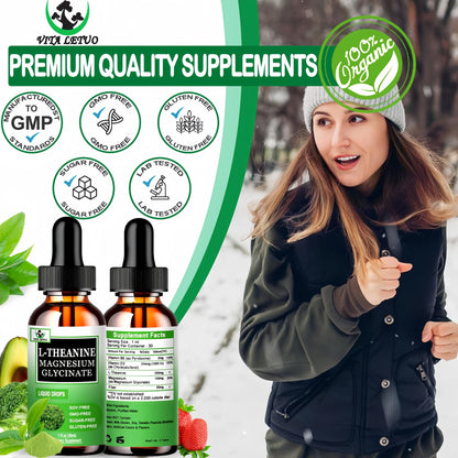 L Theanine Drops, Liquid L-Theanine Supplement 200mg w/Magnesium Glycinate,Vitamins,Fiber for Relaxation,Sleep,Digestion, Calm,High Absorption Mood Support for Adults & Kids,Plant Based,Non-GMO - dailyvitalstore
