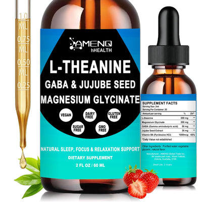 L Theanine Liquid Drops - Double Strength L-Theanine 200mg for Adults & Kids, Fast Absorption Gaba L-Theanine Supplements w. Magnesium & Jujube Seed for Nerve & Sleep, Relaxation & Mood Support丨Vegan - dailyvitalstore