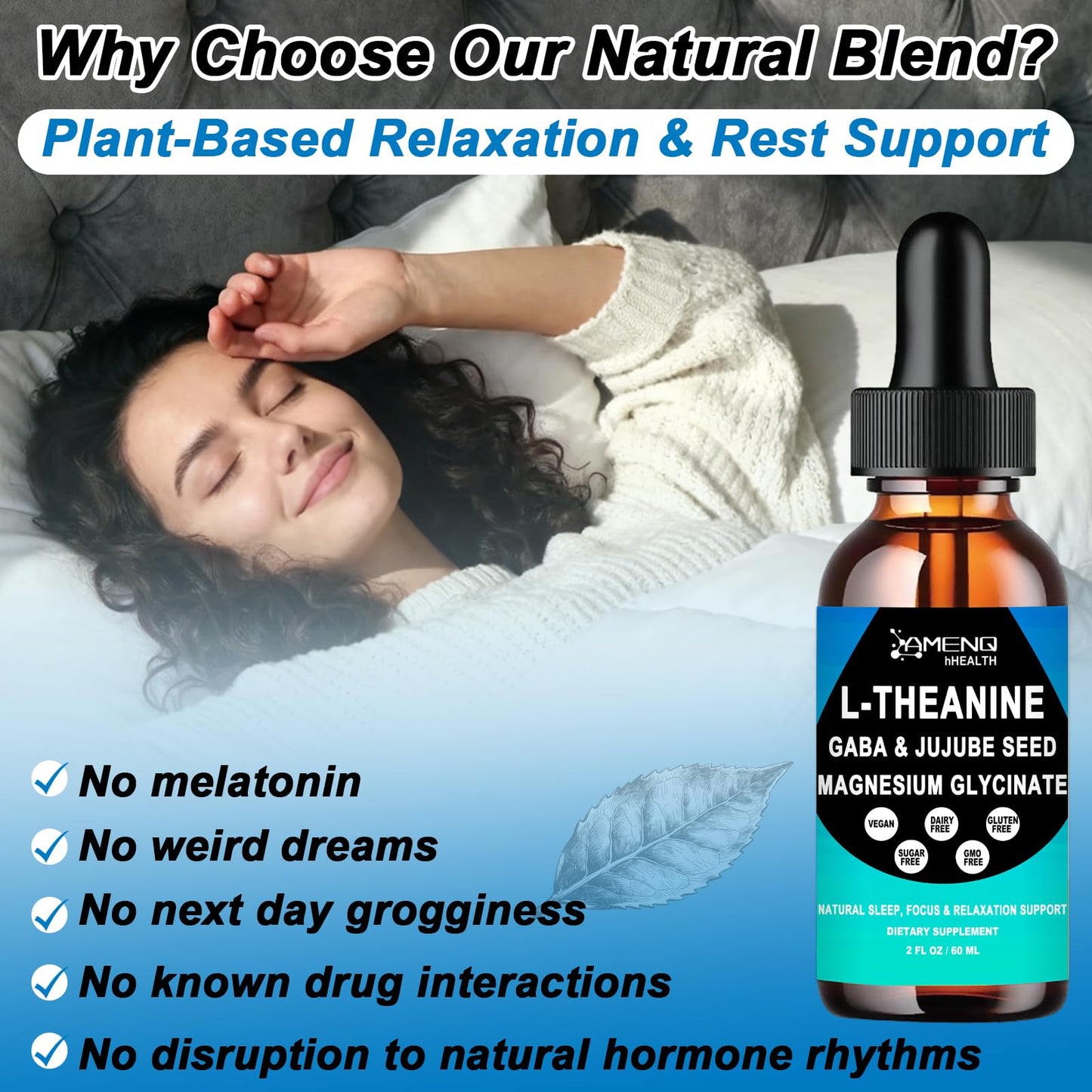 L Theanine Liquid Drops - Double Strength L-Theanine 200mg for Adults & Kids, Fast Absorption Gaba L-Theanine Supplements w. Magnesium & Jujube Seed for Nerve & Sleep, Relaxation & Mood Support丨Vegan - dailyvitalstore