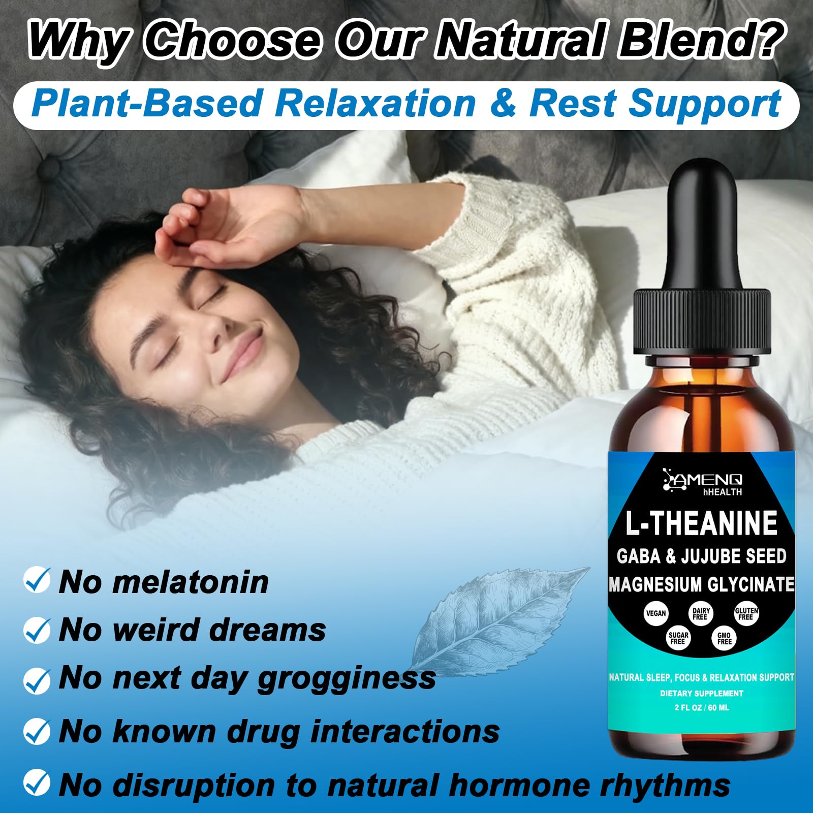 L Theanine Liquid Drops - Double Strength L-Theanine 200mg for Adults & Kids, Fast Absorption Gaba L-Theanine Supplements w. Magnesium & Jujube Seed for Nerve & Sleep, Relaxation & Mood Support丨Vegan - dailyvitalstore