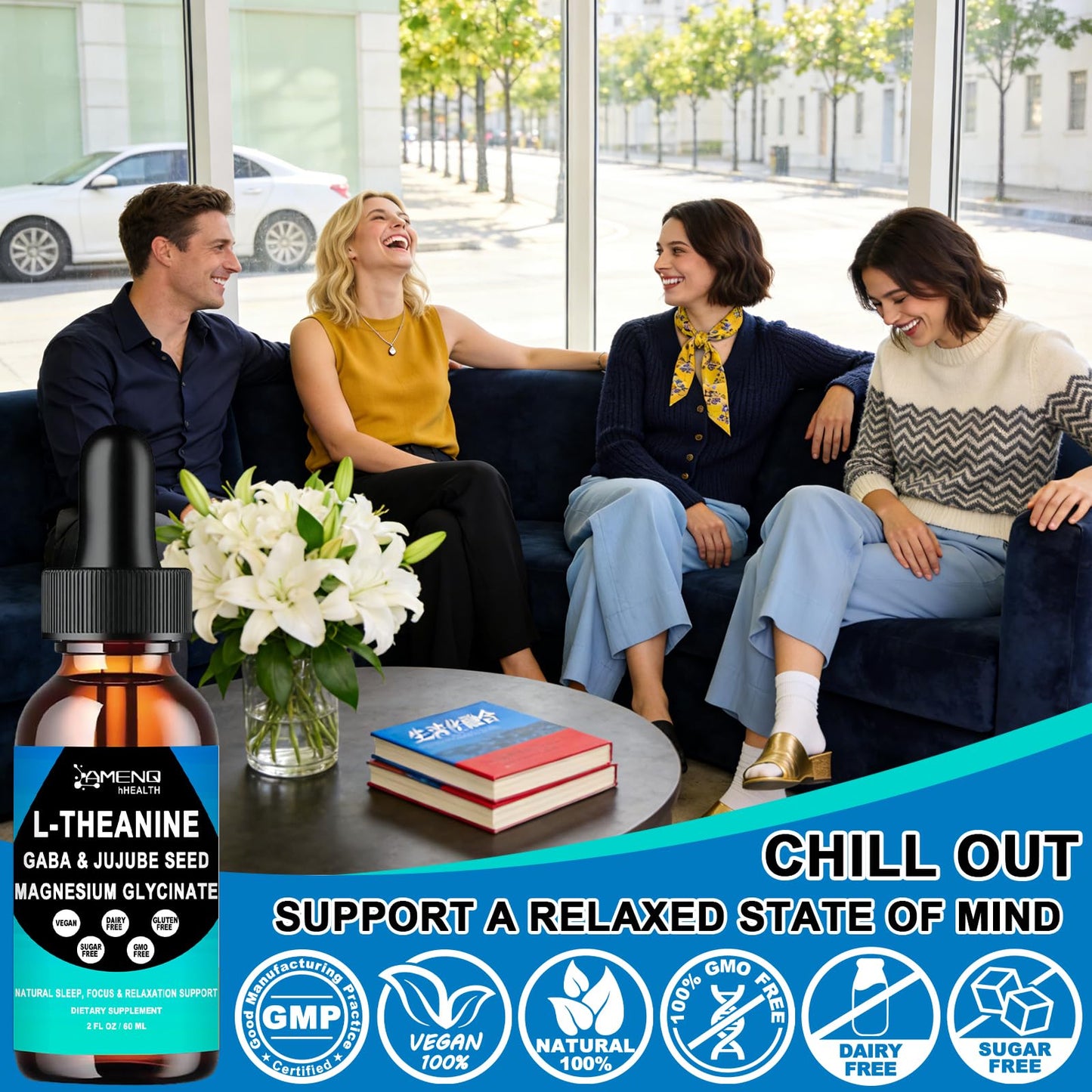 L Theanine Liquid Drops - Double Strength L-Theanine 200mg for Adults & Kids, Fast Absorption Gaba L-Theanine Supplements w. Magnesium & Jujube Seed for Nerve & Sleep, Relaxation & Mood Support丨Vegan - dailyvitalstore