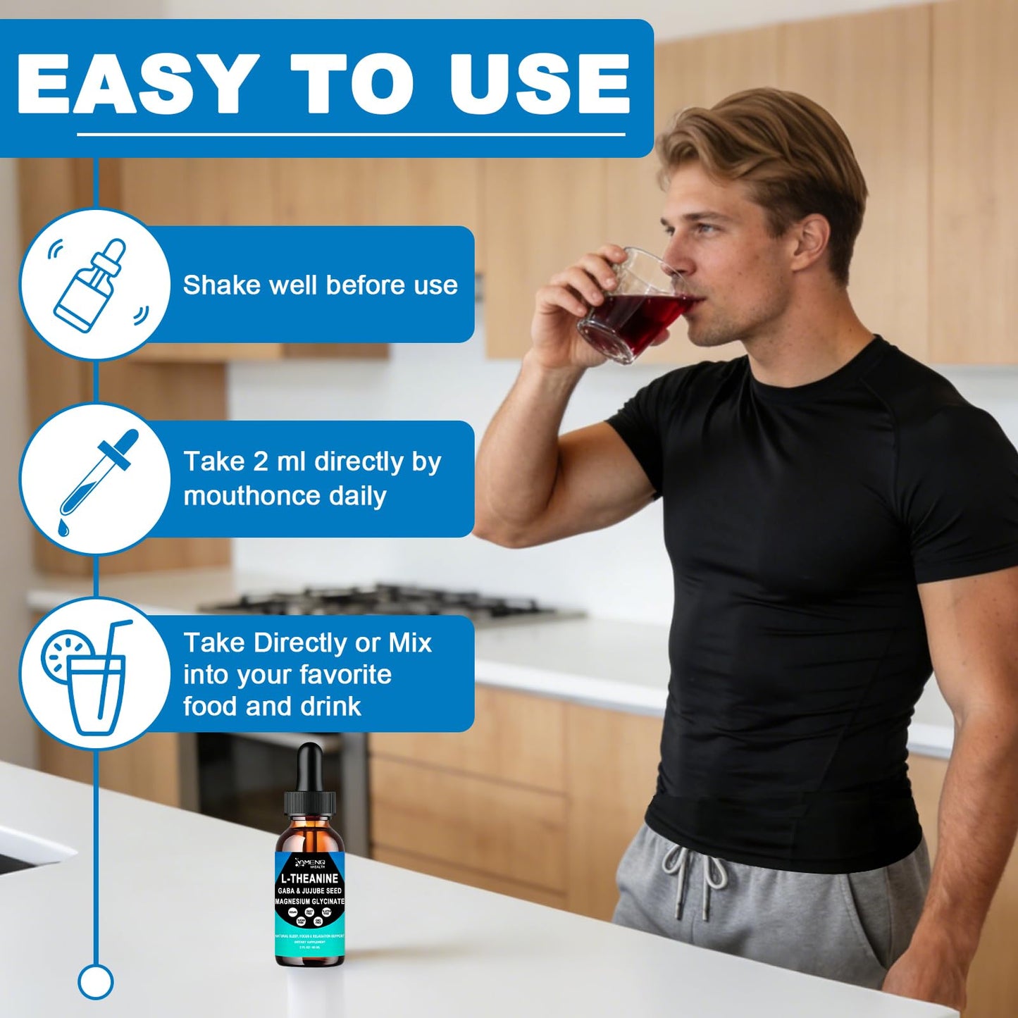 L Theanine Liquid Drops - Double Strength L-Theanine 200mg for Adults & Kids, Fast Absorption Gaba L-Theanine Supplements w. Magnesium & Jujube Seed for Nerve & Sleep, Relaxation & Mood Support丨Vegan - dailyvitalstore