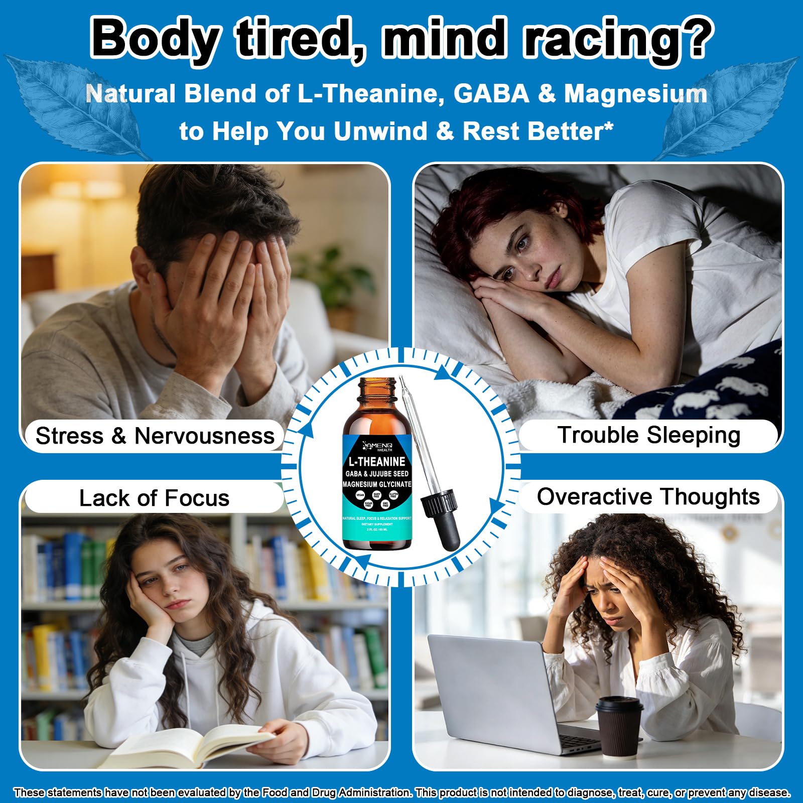 L Theanine Liquid Drops - Double Strength L-Theanine 200mg for Adults & Kids, Fast Absorption Gaba L-Theanine Supplements w. Magnesium & Jujube Seed for Nerve & Sleep, Relaxation & Mood Support丨Vegan - dailyvitalstore