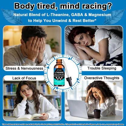 L Theanine Liquid Drops - Double Strength L-Theanine 200mg for Adults & Kids, Fast Absorption Gaba L-Theanine Supplements w. Magnesium & Jujube Seed for Nerve & Sleep, Relaxation & Mood Support丨Vegan - dailyvitalstore