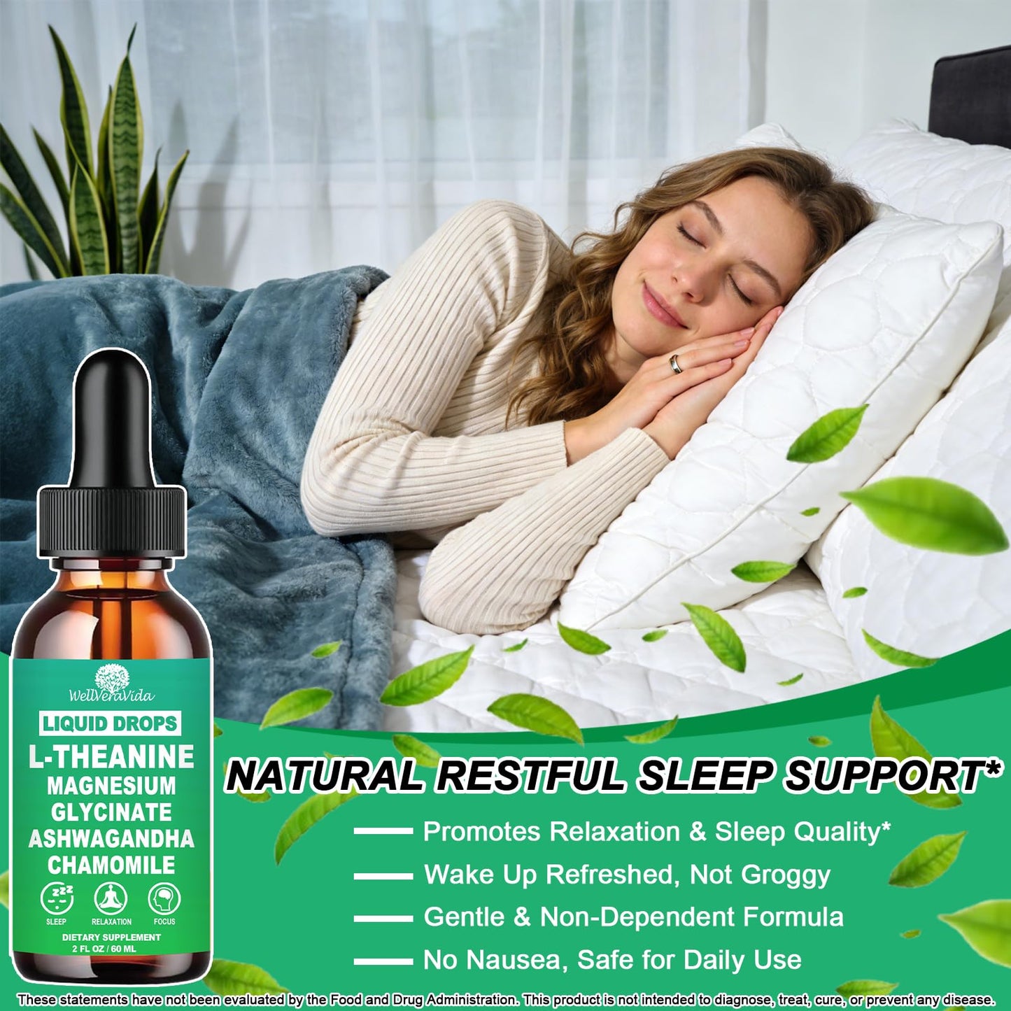 L theanine Liquid Drops, Theanine Supplement With Magnesium Glycinate & Ashwagandha for Sleep, Relaxation & Focus Support, High Absorption Liquid L Theanine 200mg for Adults & Kids丨Vegan, Non-GMO, 2oz - dailyvitalstore