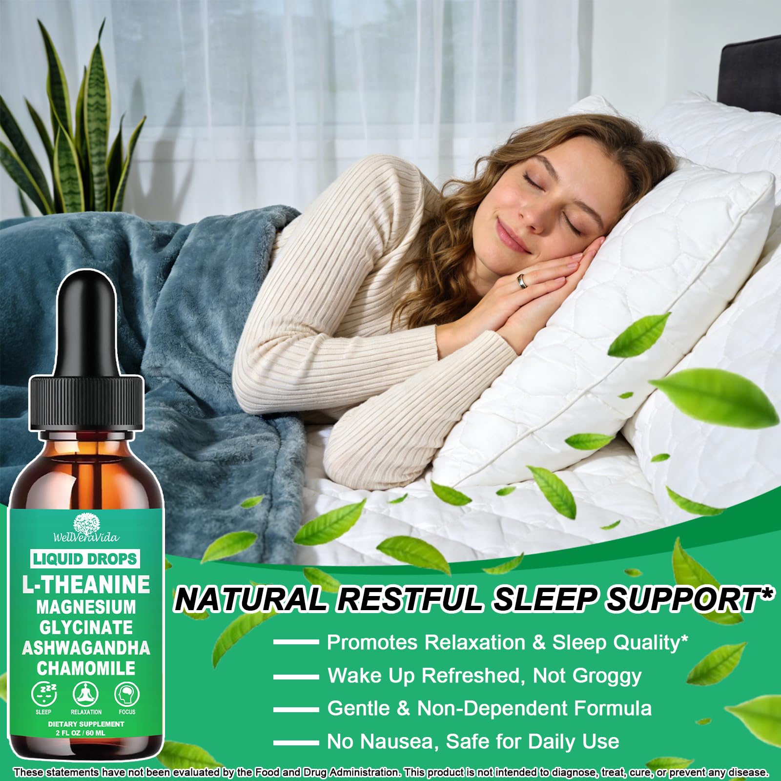 L theanine Liquid Drops, Theanine Supplement With Magnesium Glycinate & Ashwagandha for Sleep, Relaxation & Focus Support, High Absorption Liquid L Theanine 200mg for Adults & Kids丨Vegan, Non-GMO, 2oz - dailyvitalstore
