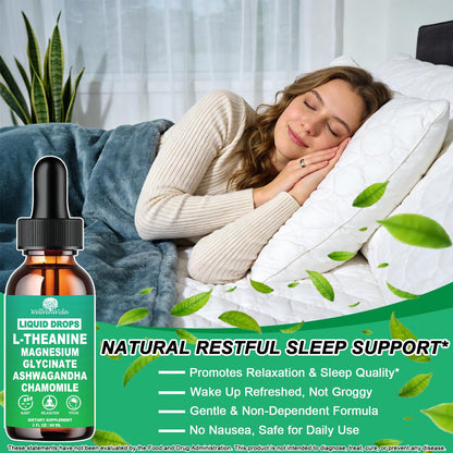 L theanine Liquid Drops, Theanine Supplement With Magnesium Glycinate & Ashwagandha for Sleep, Relaxation & Focus Support, High Absorption Liquid L Theanine 200mg for Adults & Kids丨Vegan, Non-GMO, 2oz - dailyvitalstore