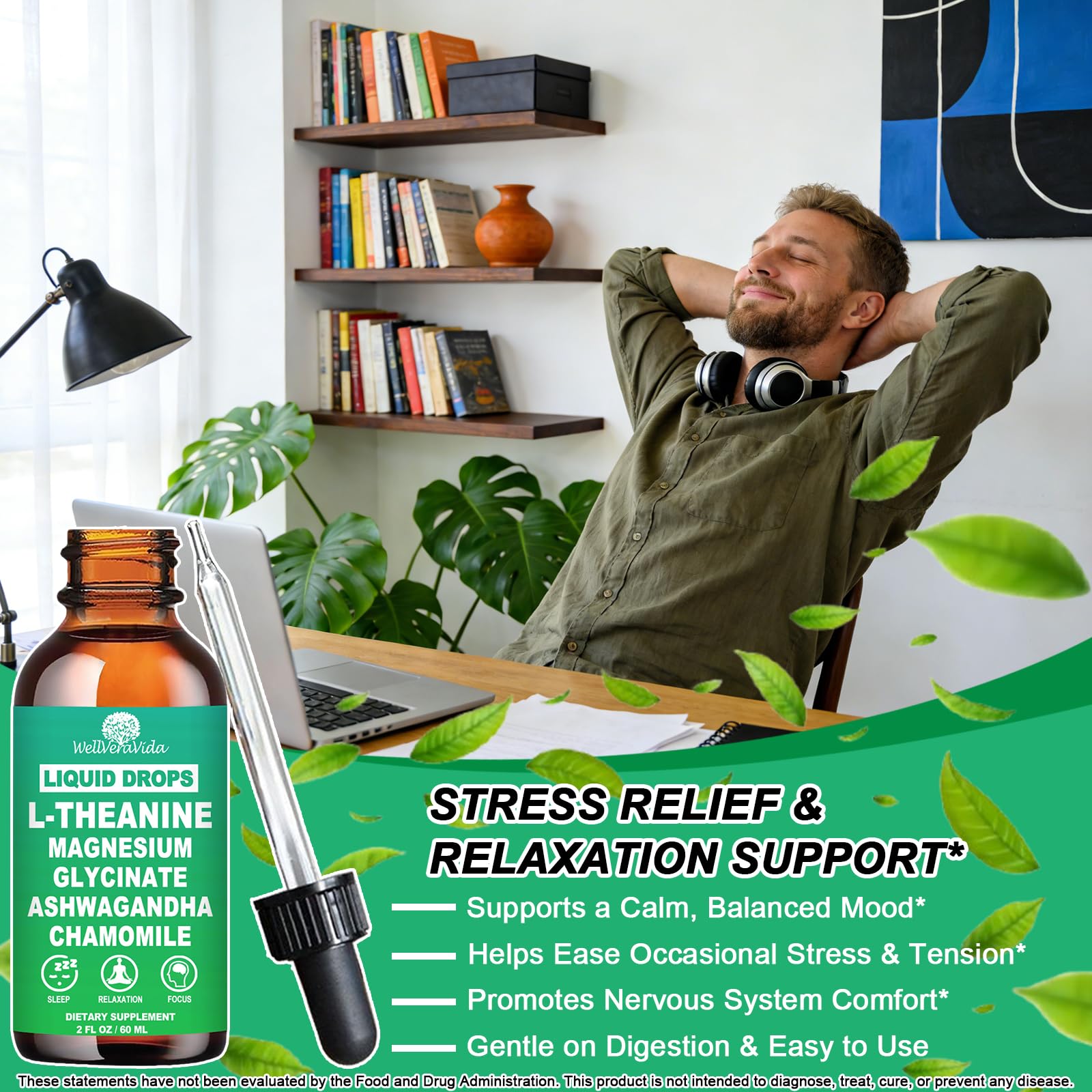 L theanine Liquid Drops, Theanine Supplement With Magnesium Glycinate & Ashwagandha for Sleep, Relaxation & Focus Support, High Absorption Liquid L Theanine 200mg for Adults & Kids丨Vegan, Non-GMO, 2oz - dailyvitalstore