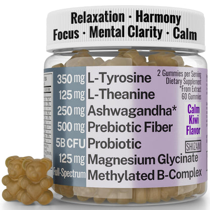 L-Tyrosine L-Theanine Methylated Vitamin B Complex Magnesium Glycinate Probiotic Fiber for Kids Adults Men Women w. Chicory Root Inulin 5-MTHF B12 P5P B6 B9 B5 B3 Powder Capsule Pill Supplement Alt - dailyvitalstore