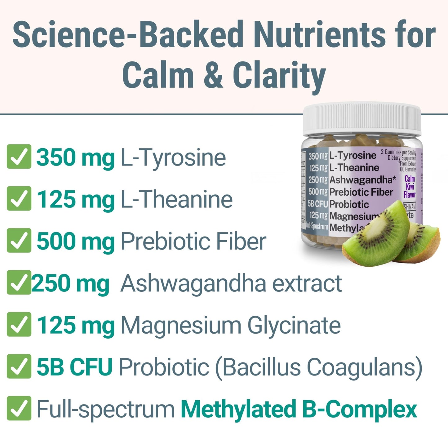 L-Tyrosine L-Theanine Methylated Vitamin B Complex Magnesium Glycinate Probiotic Fiber for Kids Adults Men Women w. Chicory Root Inulin 5-MTHF B12 P5P B6 B9 B5 B3 Powder Capsule Pill Supplement Alt - dailyvitalstore