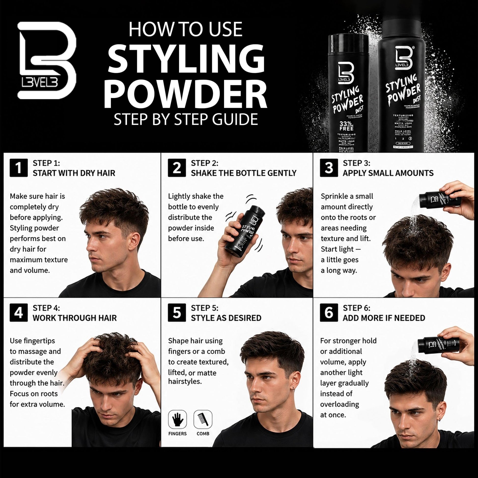 L3 Level 3 Styling Powder - Natural Look Mens Powder - Easy to Apply with No Oil or Greasy Residue (Small - 30 Grams) - dailyvitalstore