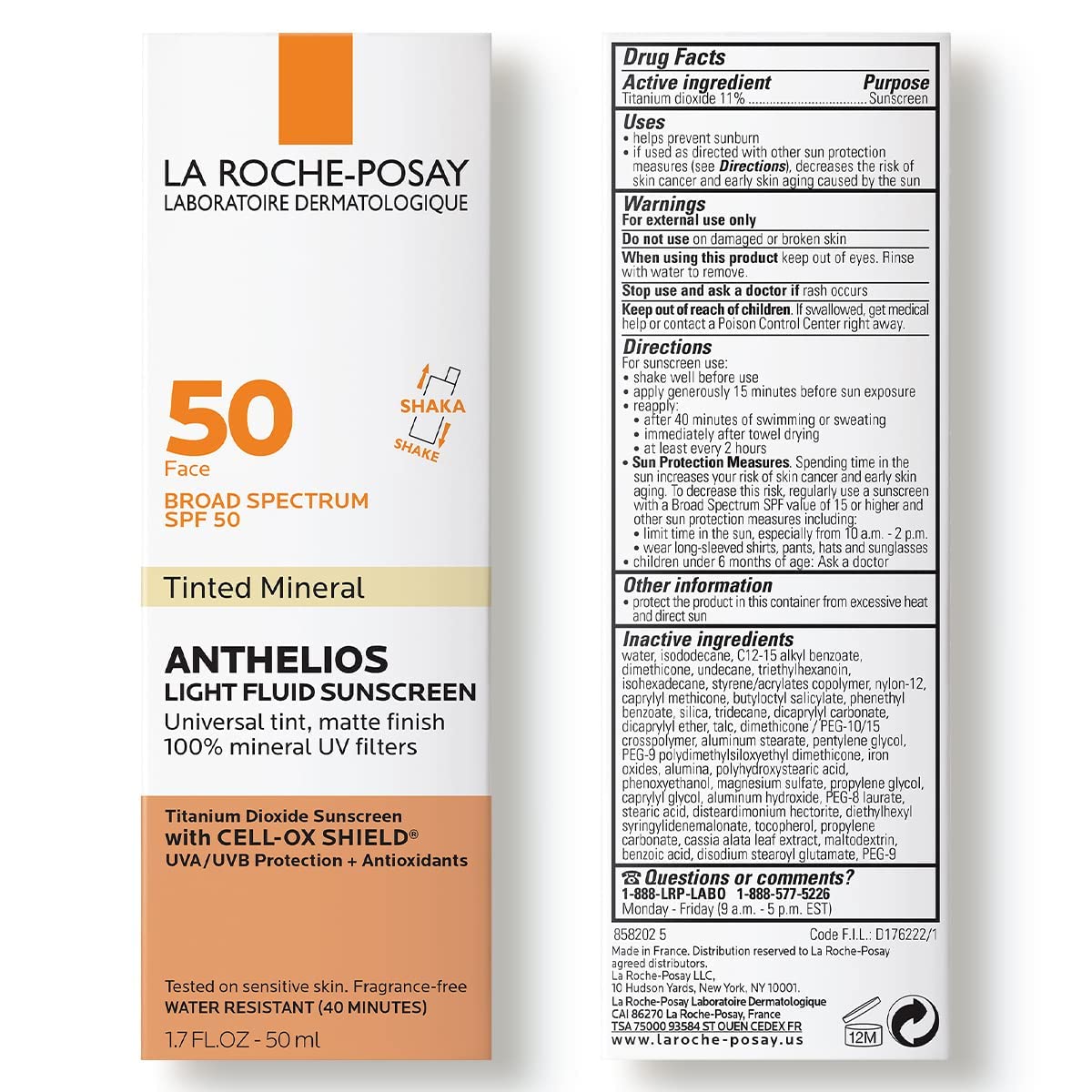 La Roche Posay Anthelios 50 Mineral Tinted Ultra Light Sunscreen Fluid 50ml/1.7oz (Pack of 2) - dailyvitalstore