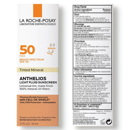 La Roche Posay Anthelios 50 Mineral Tinted Ultra Light Sunscreen Fluid 50ml/1.7oz (Pack of 2) - dailyvitalstore