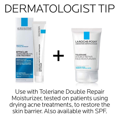 La Roche-Posay Effaclar Adapalene Gel 0.1% Acne Treatment, Retinoid Cream, Acne Medication Gel for Blackheads & Whiteheads, Oil Free, Helps Clear - dailyvitalstore