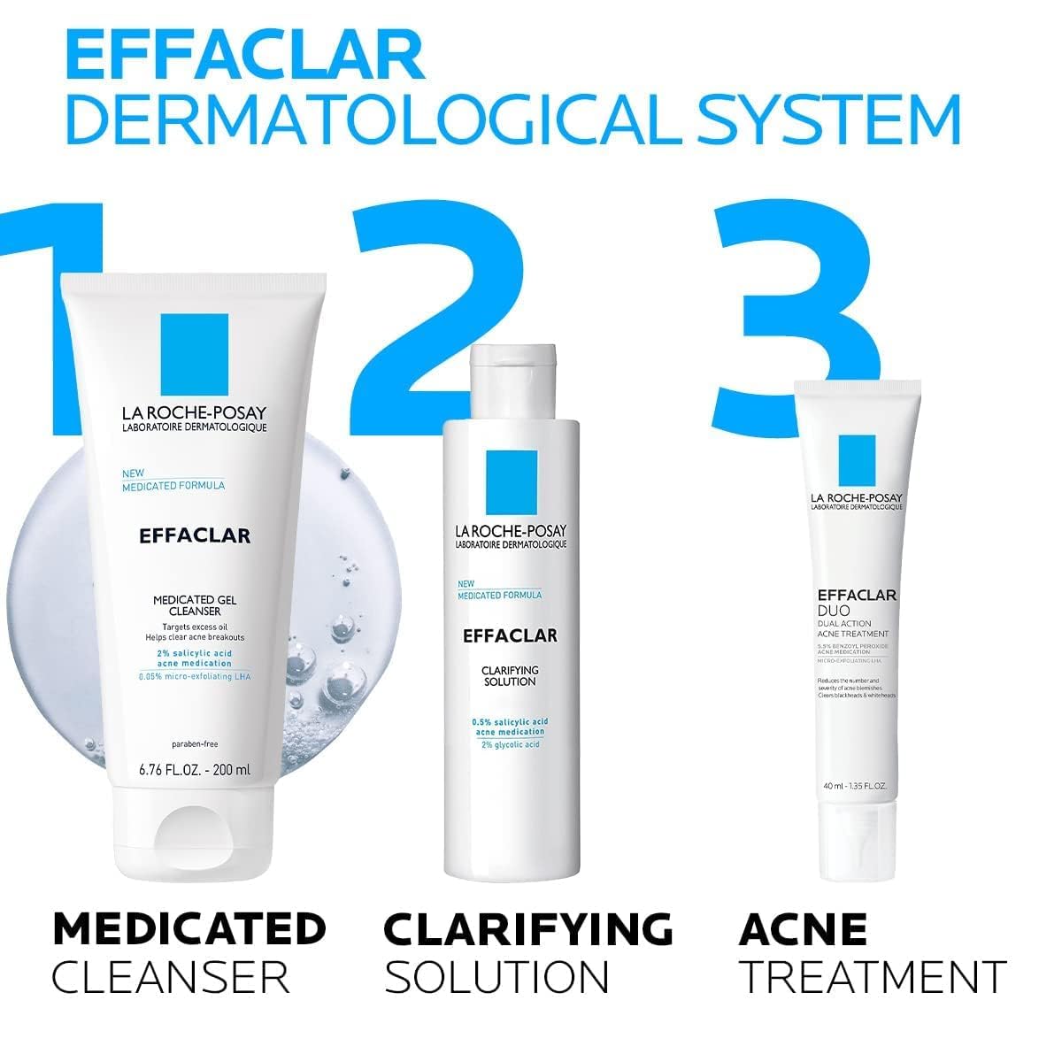 La Roche-Posay Effaclar Medicated Gel Cleanser,2% Salicylic Acid Cleanser + LHA + Glycerin,Foaming Acne Face Wash,Helps Clear & Prevent Acne Breakouts, - dailyvitalstore