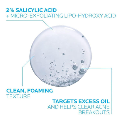 La Roche-Posay Effaclar Medicated Gel Cleanser,2% Salicylic Acid Cleanser + LHA + Glycerin,Foaming Acne Face Wash,Helps Clear & Prevent Acne Breakouts, - dailyvitalstore