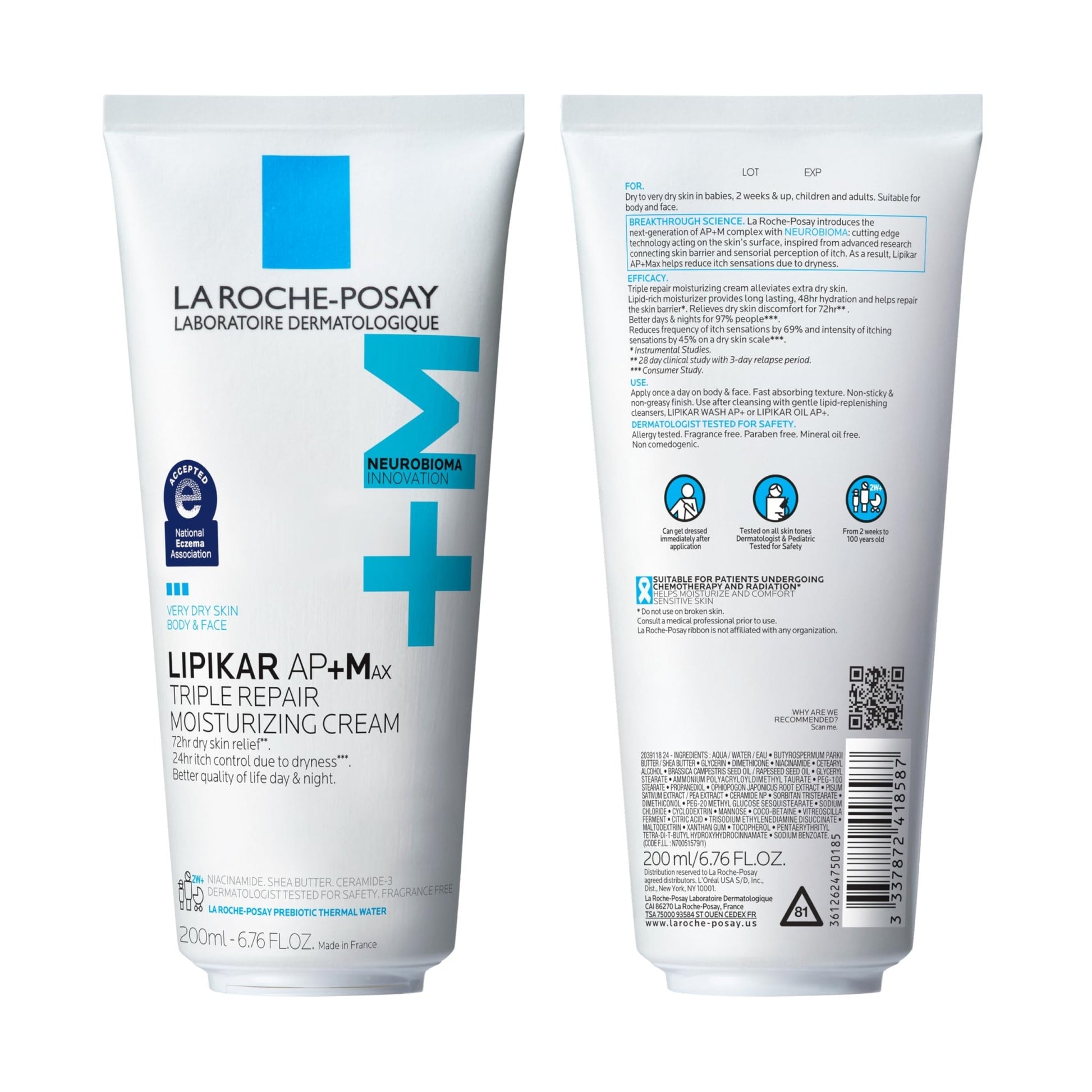 La Roche-Posay Lipikar AP+MAX Triple Repair Moisturizing Body Cream | Face & Body Lotion for Dry Skin with Shea Butter & Niacinamide | Gentle Moisturizer for Very Dry, Rough & Sensitive Skin, 200ml - dailyvitalstore