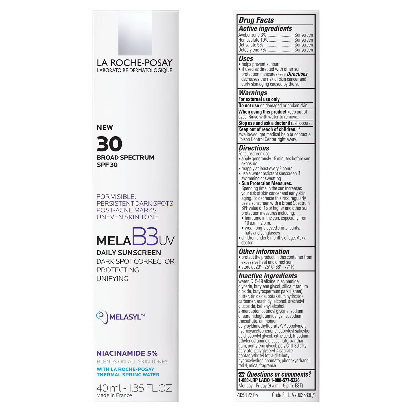 La Roche-Posay Mela B3 UV Daily Sunscreen, Face Moisturizer With SPF 30 + Anti-Aging Melasyl + 5% Niacinamide, Helps Correct & Protect From Sun Damage, - dailyvitalstore