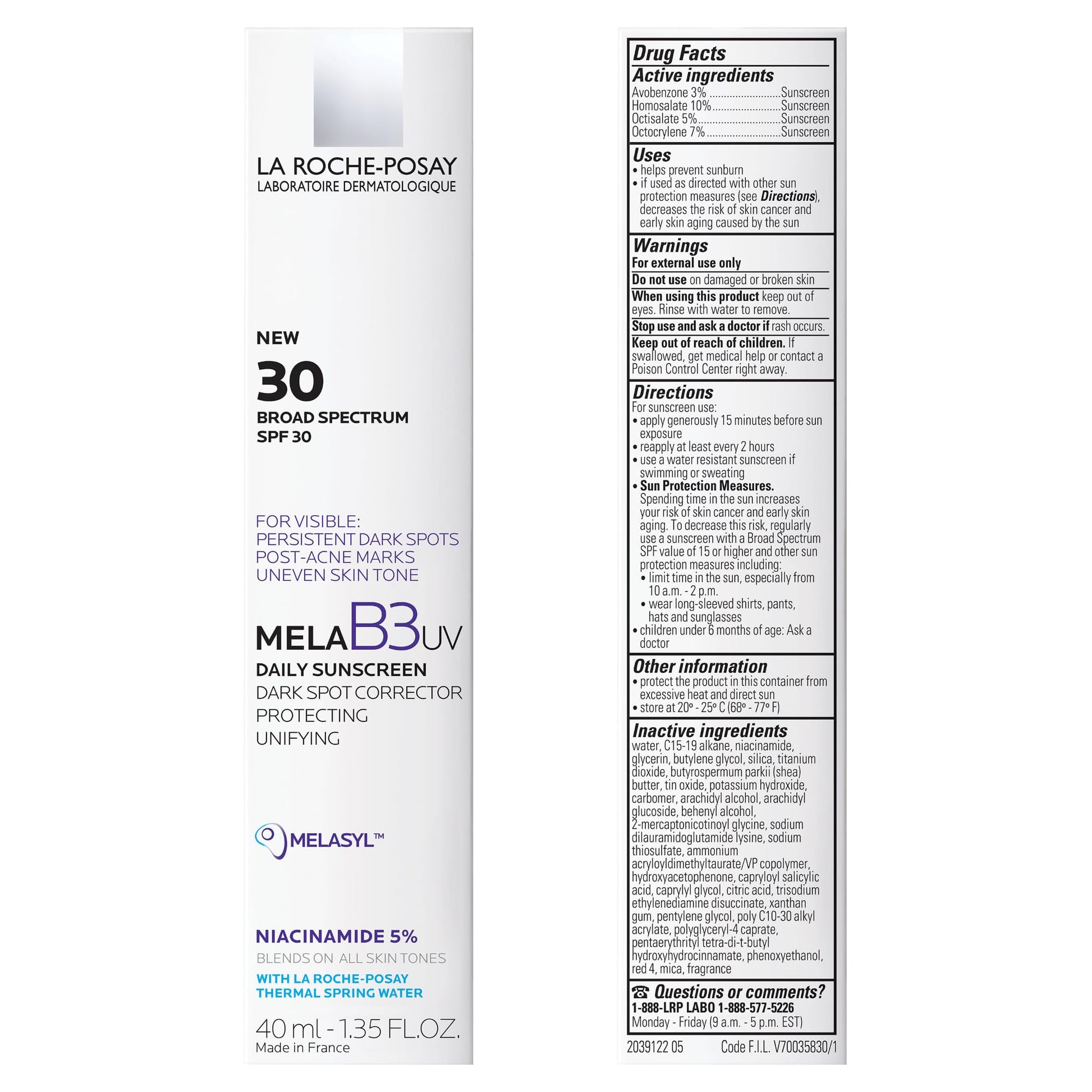 La Roche-Posay Mela B3 UV Daily Sunscreen, Face Moisturizer With SPF 30 + Anti-Aging Melasyl + 5% Niacinamide, Helps Correct & Protect From Sun Damage, - dailyvitalstore