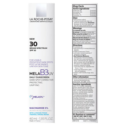La Roche-Posay Mela B3 UV Daily Sunscreen, Face Moisturizer With SPF 30 + Anti-Aging Melasyl + 5% Niacinamide, Helps Correct & Protect From Sun Damage, - dailyvitalstore