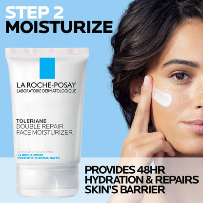 La Roche-Posay Toleraine Skin Care Set, Double Repair Face Moisturizer 100ml & Purifying Foaming Facial Cleanser 50ml, Oil Free Moisturizer & Face Wash For Oily Skin, - dailyvitalstore