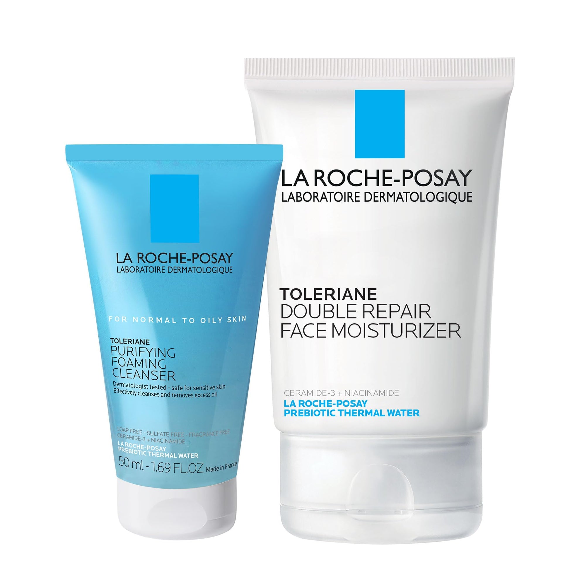La Roche-Posay Toleraine Skin Care Set, Double Repair Face Moisturizer 100ml & Purifying Foaming Facial Cleanser 50ml, Oil Free Moisturizer & Face Wash For Oily Skin, - dailyvitalstore