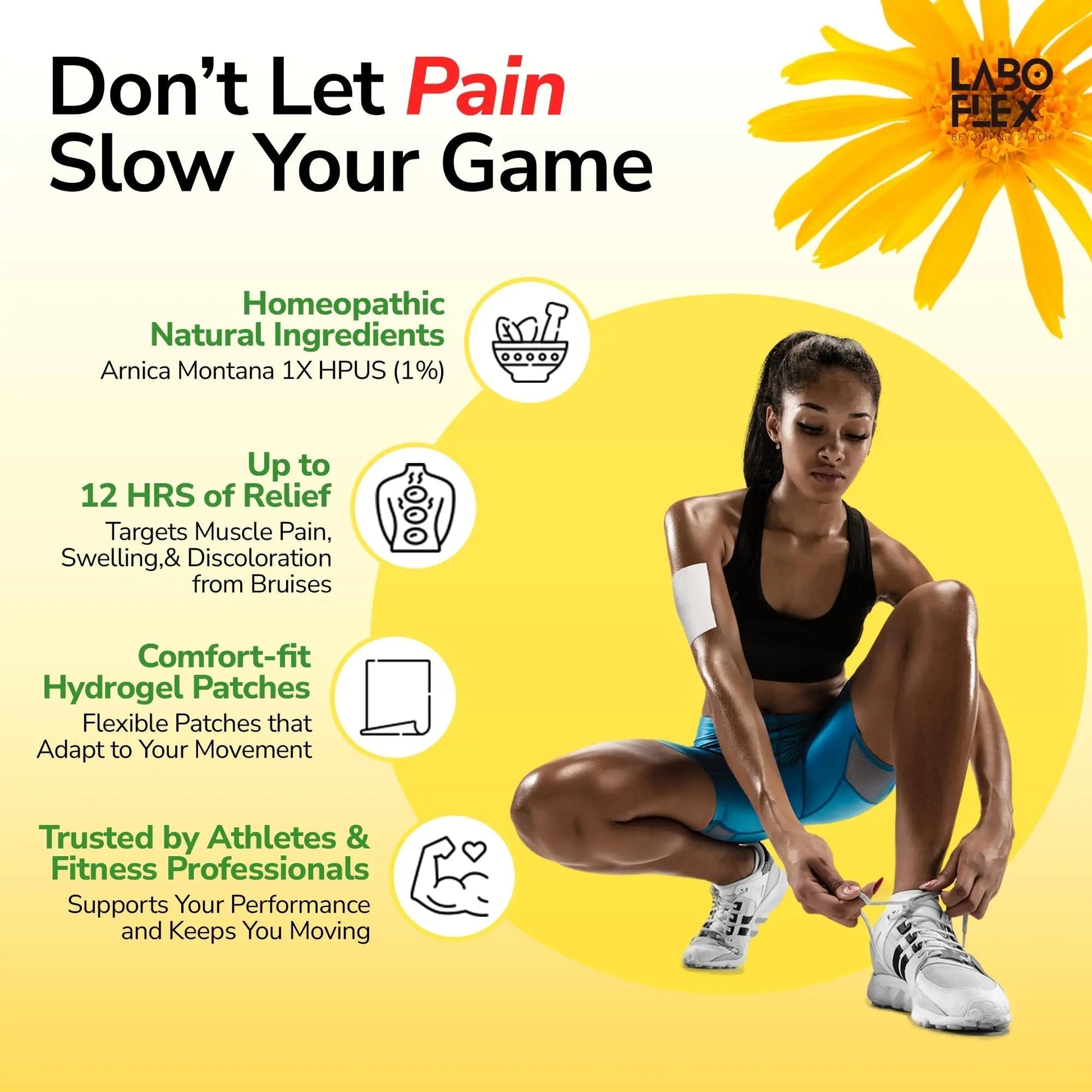 LABOFLEX Arnipatch Natural Arnica Pain Relief Hydrogel Patches – Long Lasting Relief for Muscle Soreness, Swelling, Inflammation, Stiffness & Injury on Back, Knee & Neck (Box, 10, Count) - dailyvitalstore
