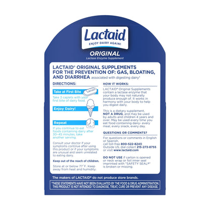 Lactaid Original Strength Lactose Intolerance Pills, 9000 FCC Natural Lactase Enzyme Dairy Relief Caplets, Helps Prevent Gas, Bloating & Diarrhea Due to Lactose Sensitivity in Adults & Kids, 120 Count - dailyvitalstore